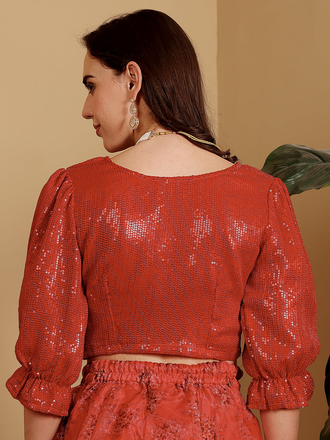 Frolic Red Black Sequins Bling Georgette Blouse