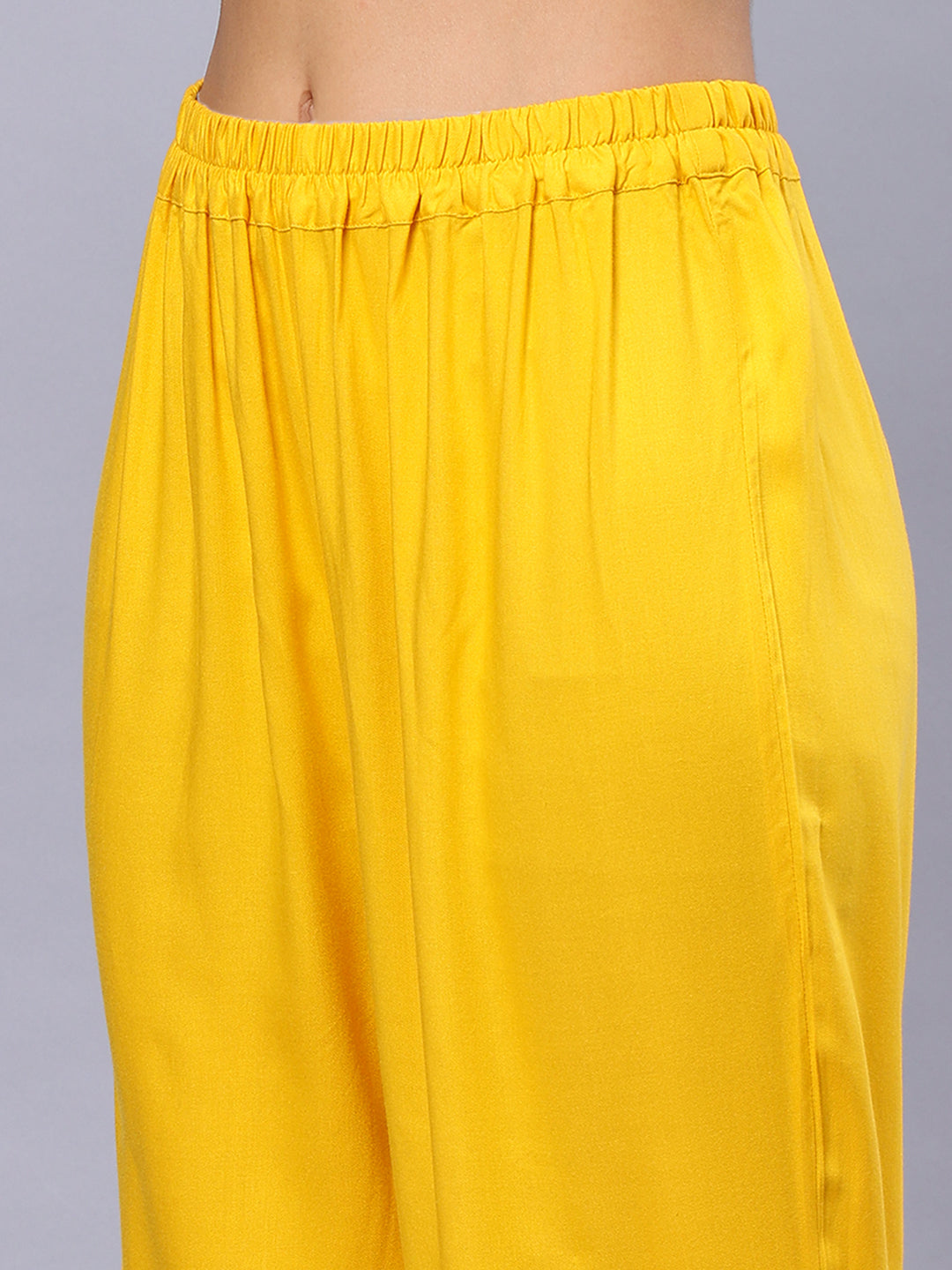 Frolic Rolic Yellow Bandhej Print Silk Blend Tunic & Mustard Rayon Trouser Set