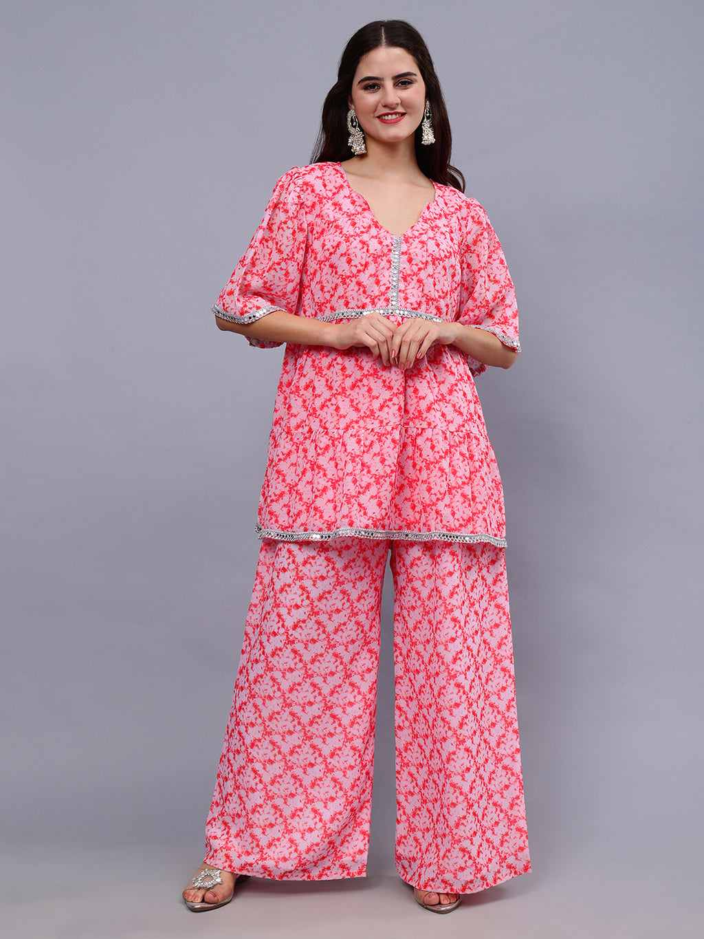 Frolic Rolic Pink & Red Tie Dye Print Georgette Co-Ords Set