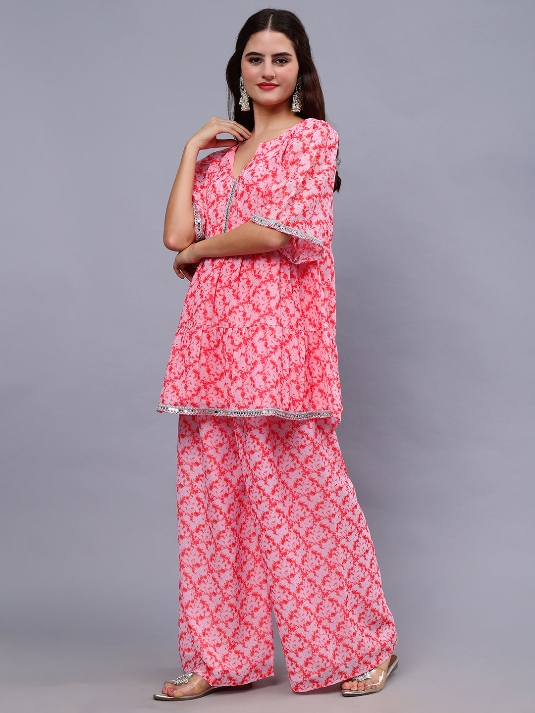 Frolic Rolic Pink & Red Tie Dye Print Georgette Co-Ords Set