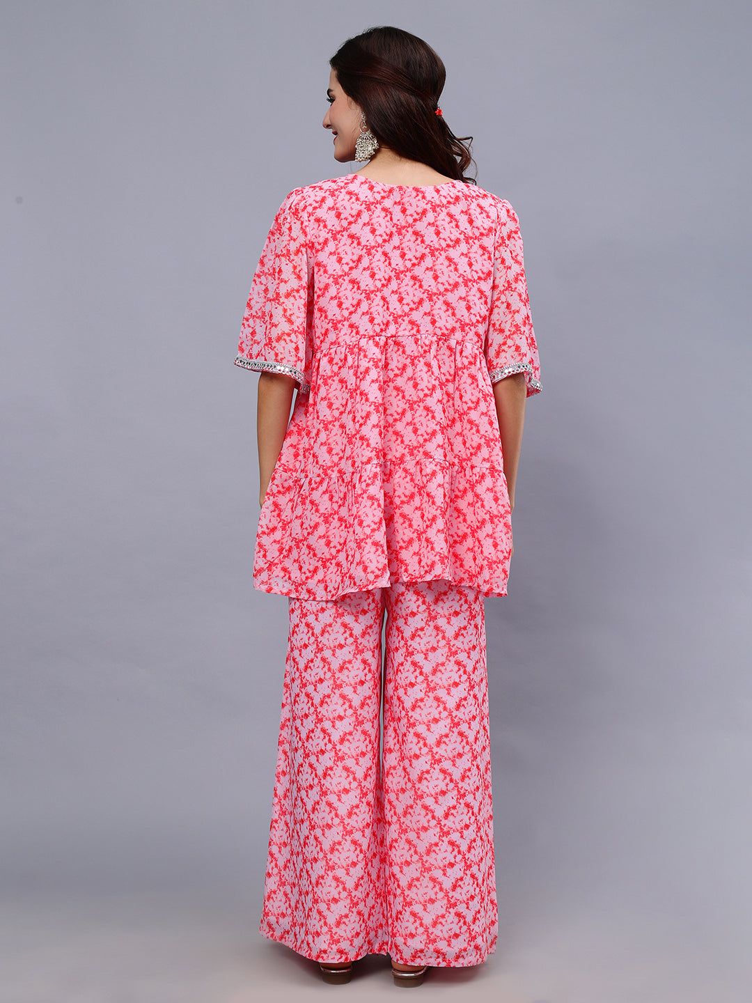 Frolic Rolic Pink & Red Tie Dye Print Georgette Co-Ords Set