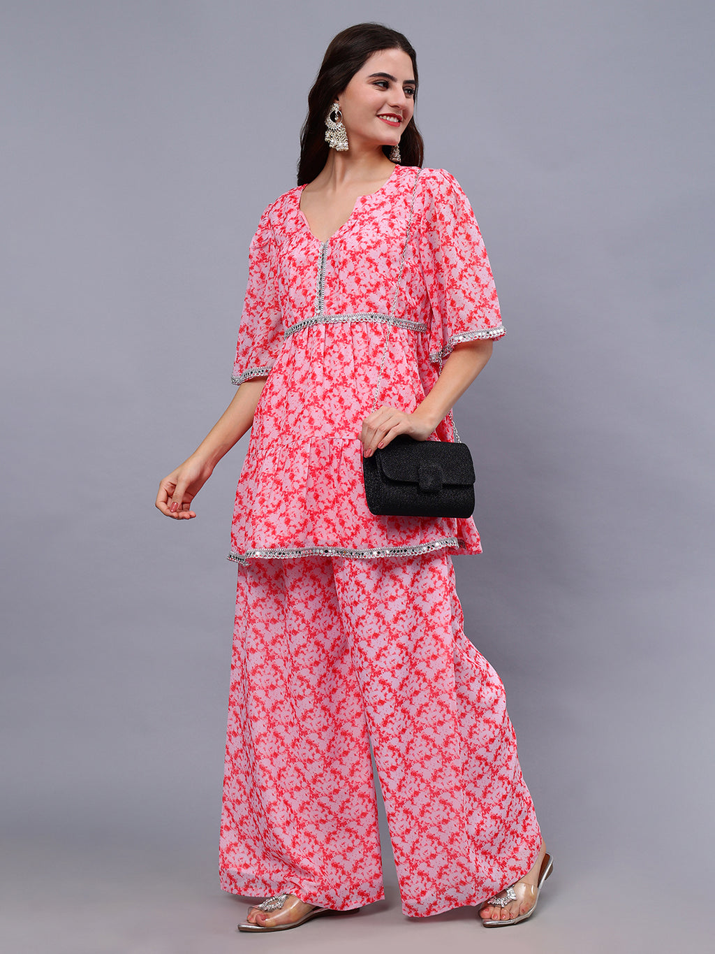 Frolic Rolic Pink & Red Tie Dye Print Georgette Co-Ords Set