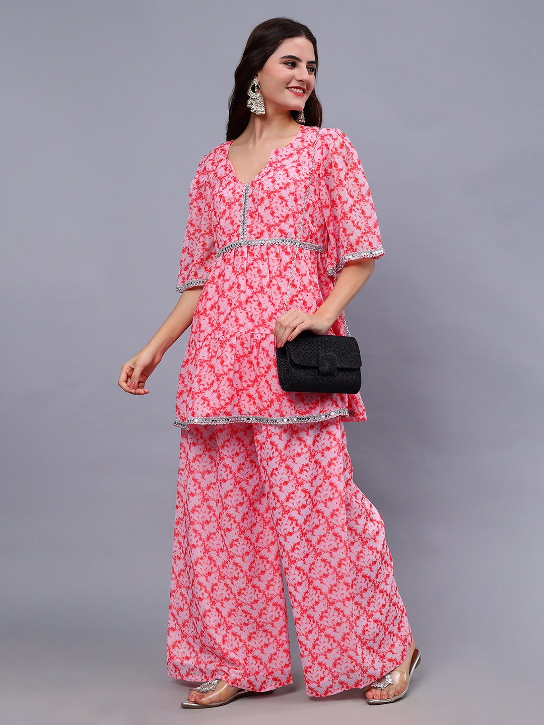 Frolic Rolic Pink & Red Tie Dye Print Georgette Co-Ords Set