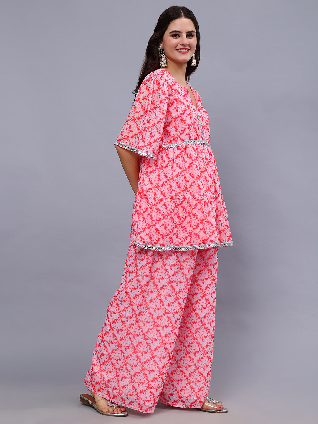 Frolic Rolic Pink & Red Tie Dye Print Georgette Co-Ords Set