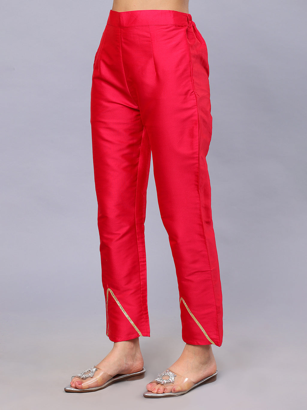 Frolic Rolic Peach Tie-dye Print Silk Blend High Slits Top & Solid Pink Trouser Co-Ords Set