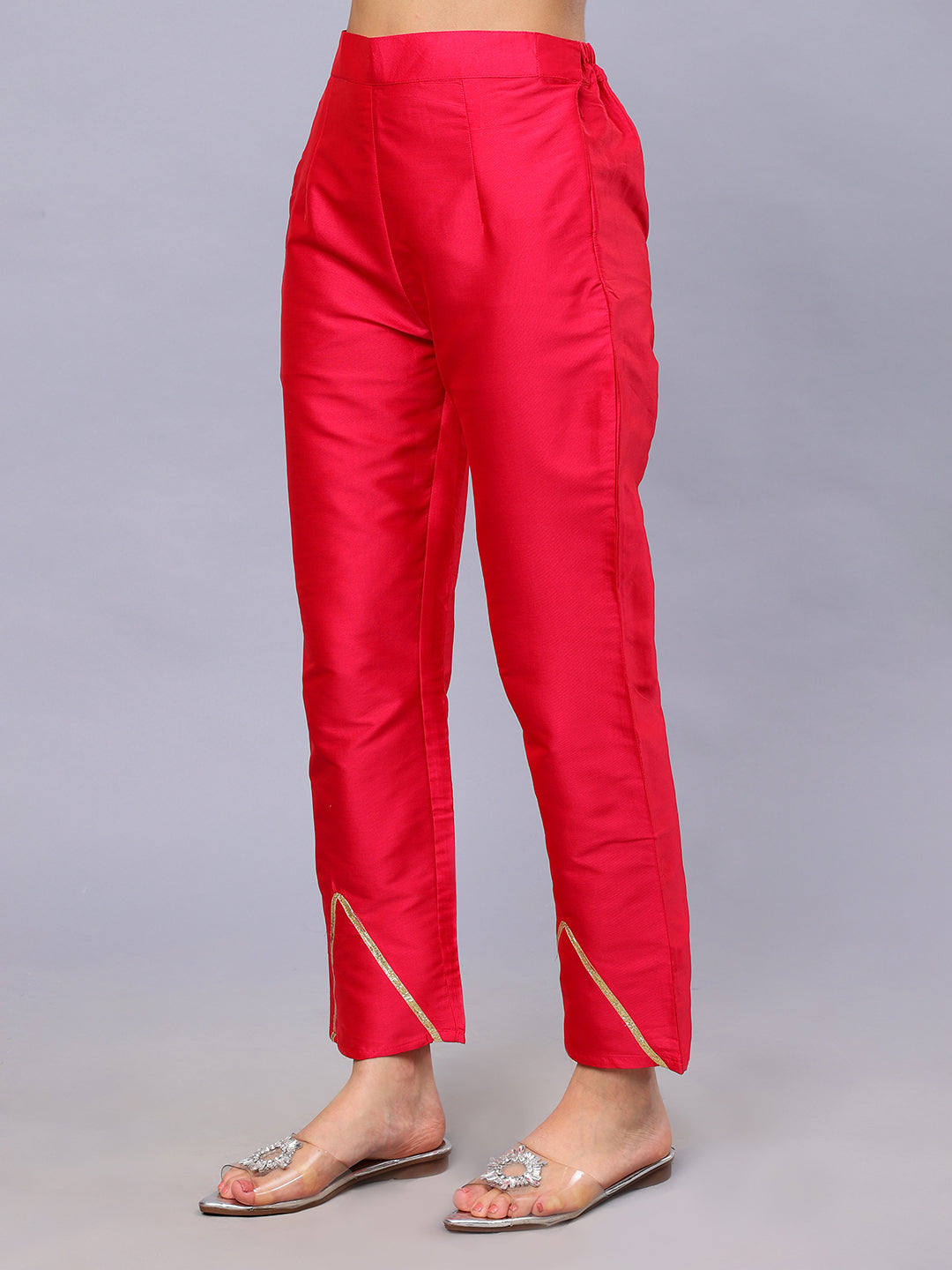 Frolic Rolic Peach Tie-dye Print Silk Blend High Slits Top & Solid Pink Trouser Co-Ords Set