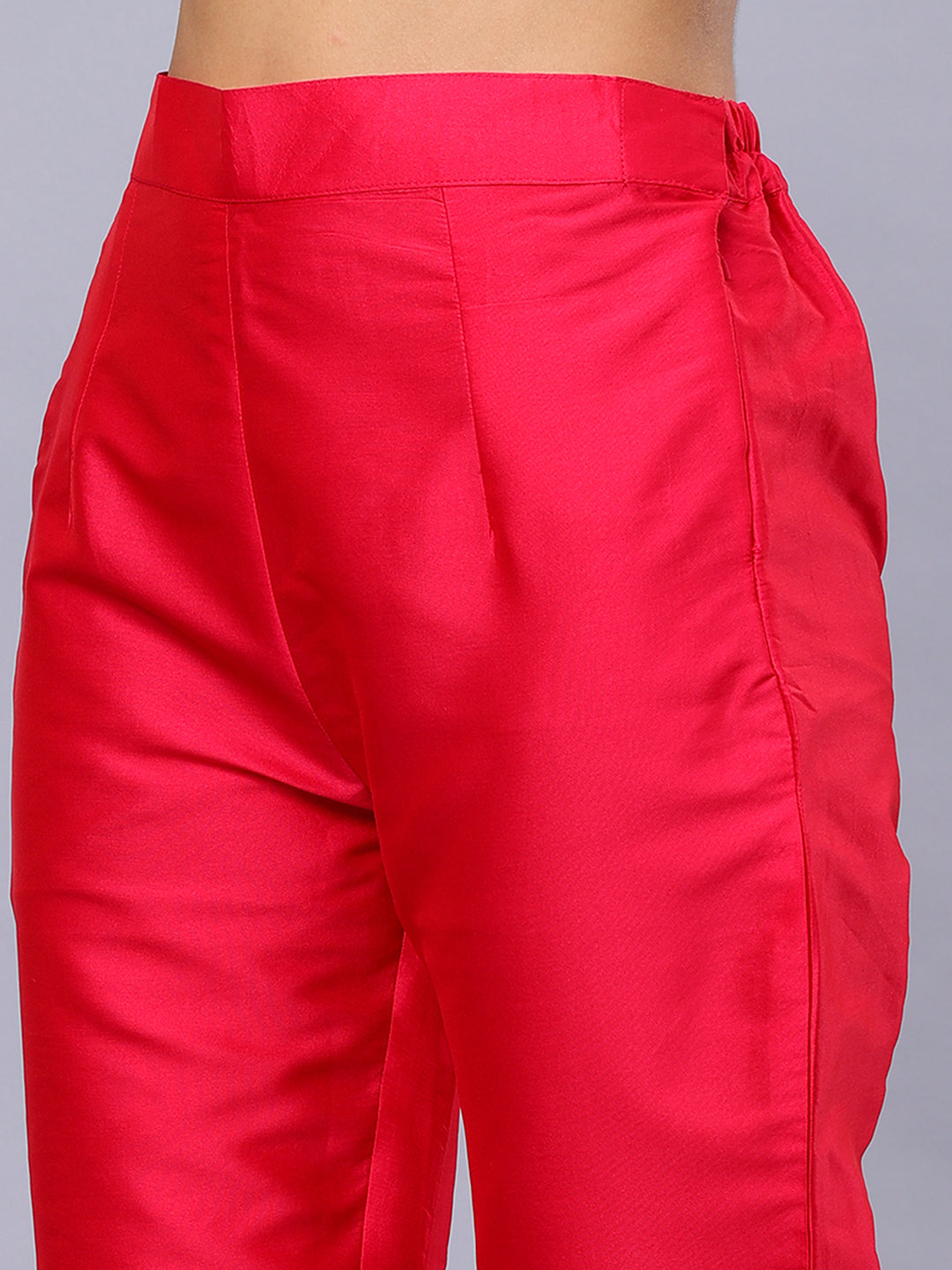 Frolic Rolic Peach Tie-dye Print Silk Blend High Slits Top & Solid Pink Trouser Co-Ords Set