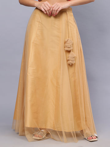 Frolic Rolic Beige Solid Net Maxi Skirt
