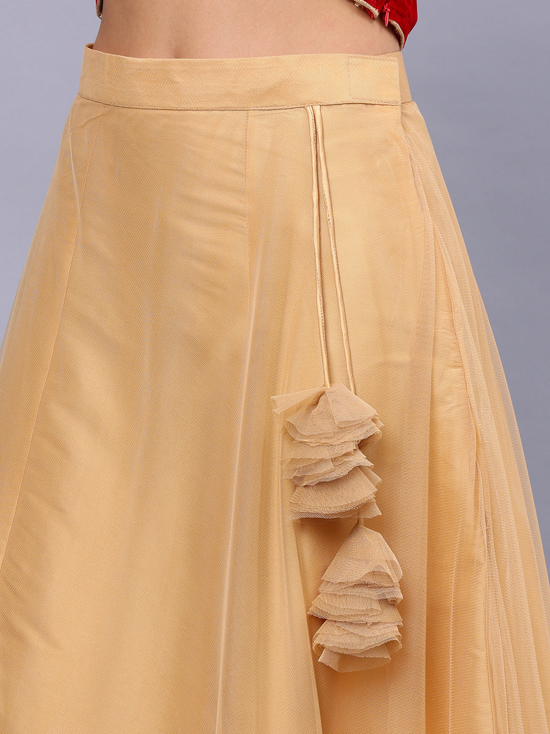 Frolic Rolic Beige Solid Net Maxi Skirt
