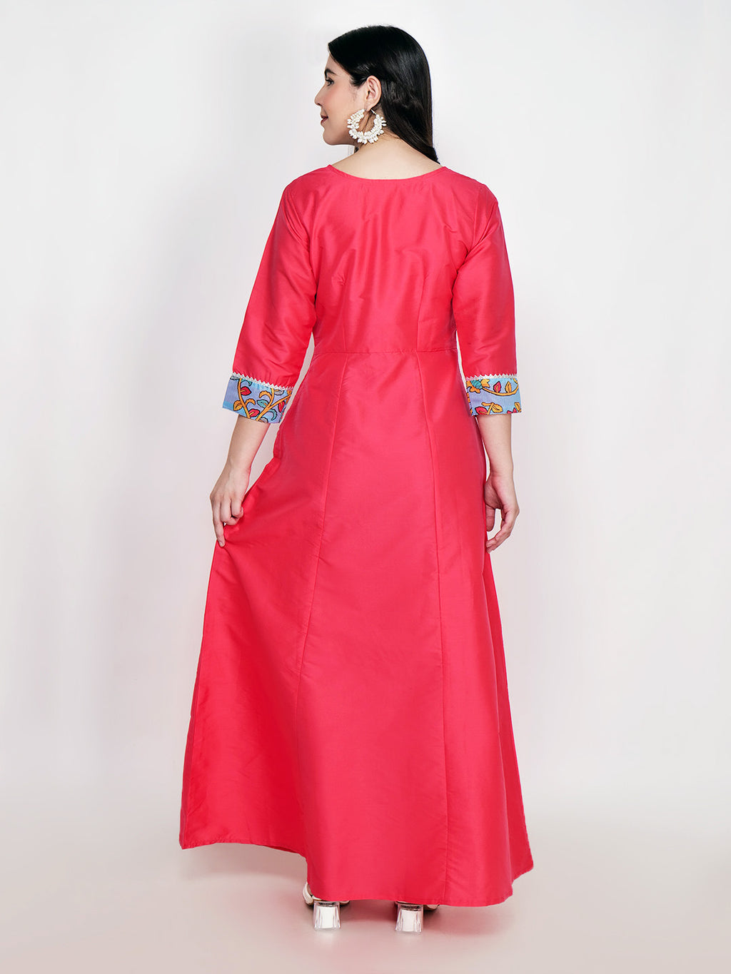 Frolic Rolic Pink Printed Patch work Silk Blend Maxi Ethnic Dress