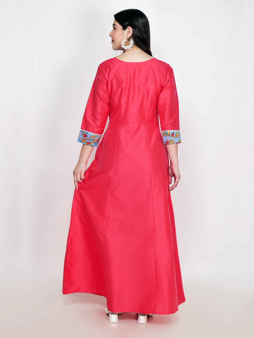 Frolic Rolic Pink Printed Patch work Silk Blend Maxi Ethnic Dress