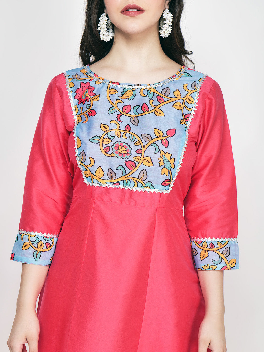 Frolic Rolic Pink Printed Patch work Silk Blend Maxi Ethnic Dress