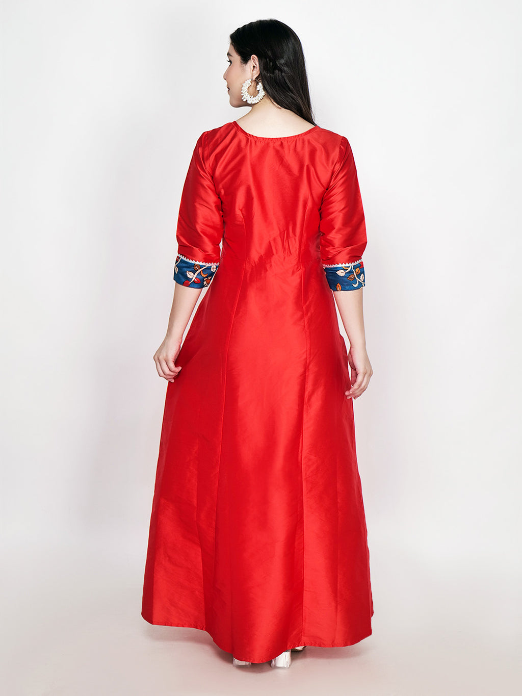 Frolic Rolic Red Printed Patch work Silk Blend Maxi Ethnic Dress