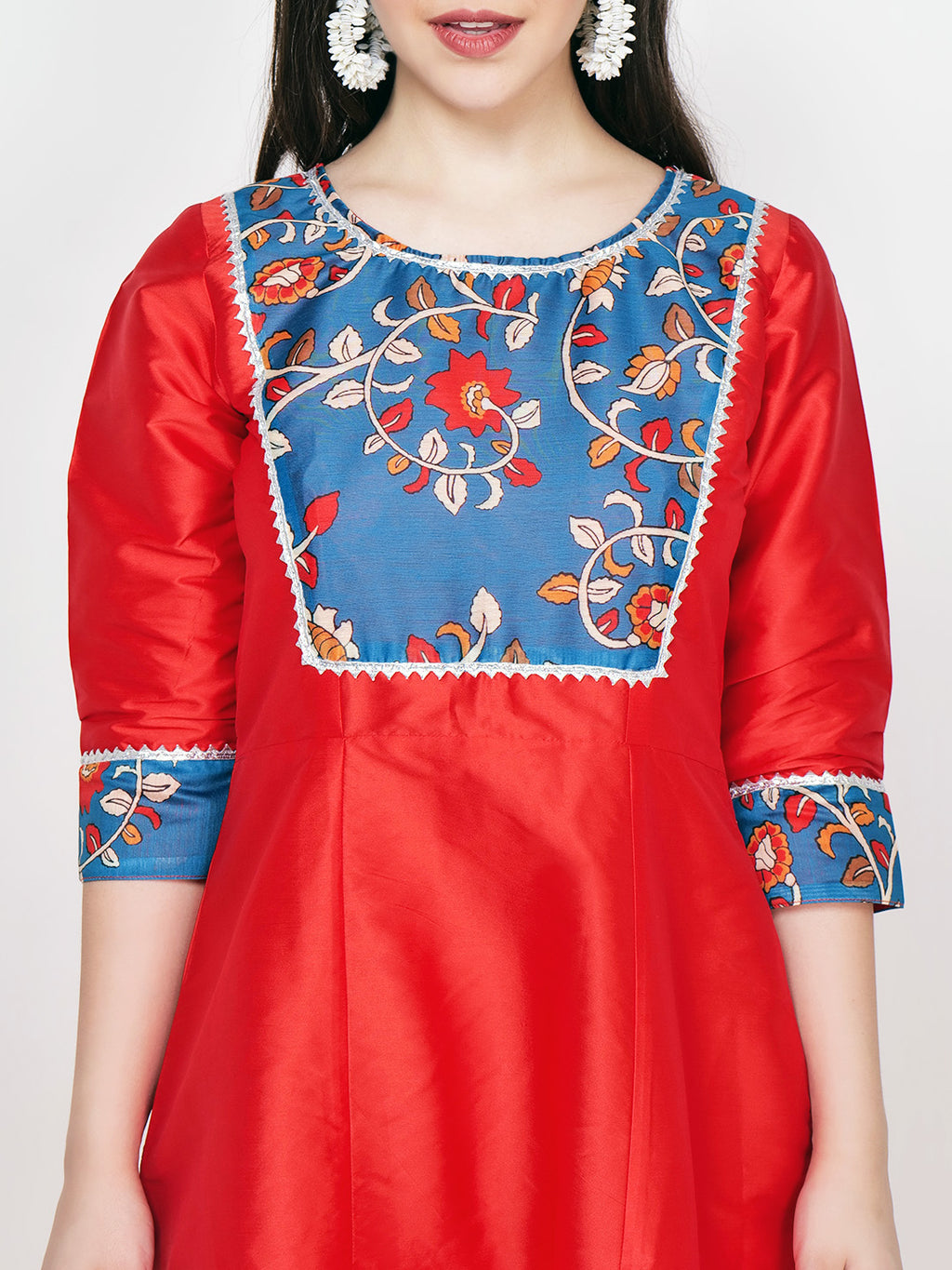 Frolic Rolic Red Printed Patch work Silk Blend Maxi Ethnic Dress