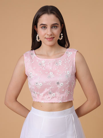 Frolic Rolic Baby Pink Embroidered Net Blouse