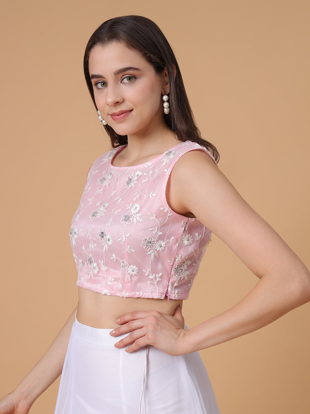 Frolic Rolic Baby Pink Embroidered Net Blouse