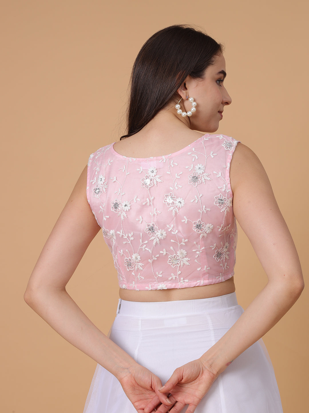 Frolic Rolic Baby Pink Embroidered Net Blouse