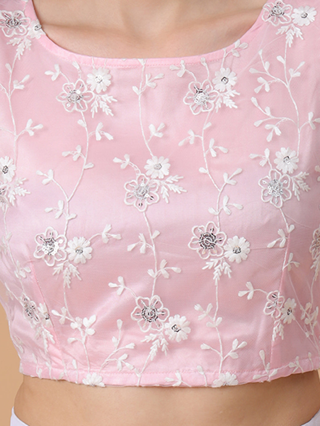 Frolic Rolic Baby Pink Embroidered Net Blouse