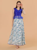 Frolic Rolic Blue Organza Frilled Top & Floral Print Silk Blend Skirt Co-Ords Set